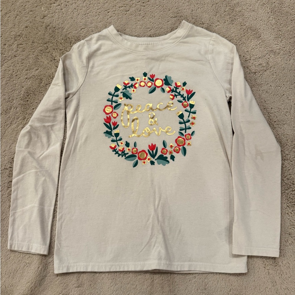 Cat & Jack Long Sleeve Girls Shirt with Peace & Love Floral Design size small